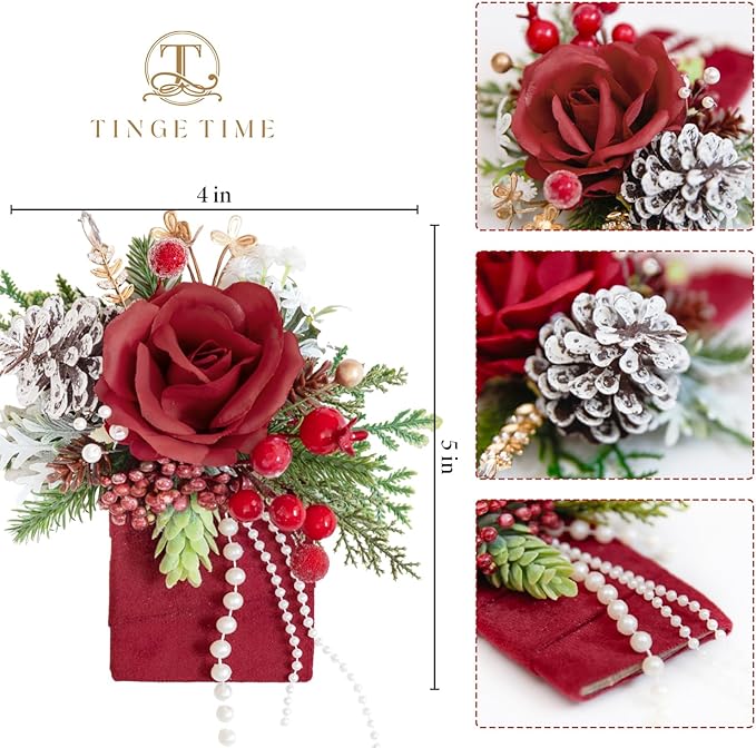 TINGE TIME Single Pocket Boutonniere for Man Groom, Best Man Boutonniere for Wedding, Prom, Homecoming, Anniversary, Graduation, Christmas Dinner (Christmas Red)