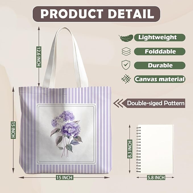 Flowers Tote Bag Gifts for Women, Canvas Aesthetic Reusable Grocery Bags Shopping Bags