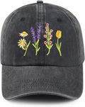 Cute Flower Hat, Elegant Floral Embroidered Adjustable Baseball Cap for Men Women, Gifts for Flower Lovers, Black