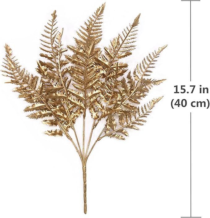 PASYOU Golden Fake Plants, Artificial Flowers Decoration for Christmas Plastic Boston Grass Faux DIY Crafts Indoor Outdoor Home Garden Party Room Bedroom Wedding Table Centerpiece Decor, Gold 4 Pack