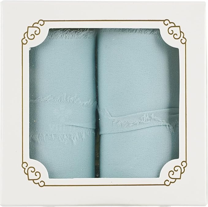 MEEDEE Aqua Chiffon Ribbon 3 Inch Fringe Ribbons Blue Chiffon Silk Frayed Edge Ribbon Wide Chiffon Ribbons for Crafts, Flower Bouquet, Wedding Favors Wrapping (2 Rolls 10 Yards)