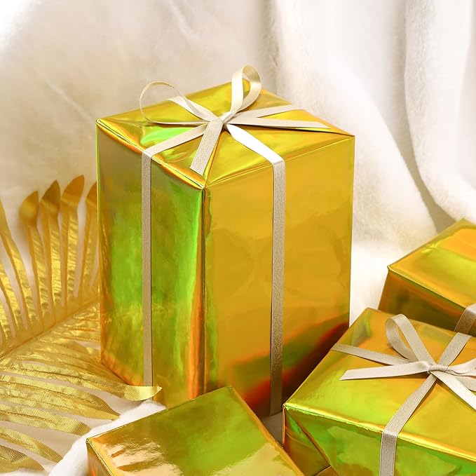 LeZakaa Gold Wrapping Paper Roll, Holographic Iridescent Wrapping Paper for Birthday, Chritsmas, Wedding, Holiday, Large Roll, 30 inches x 32.8 Feet (92.9 sq.ft.)