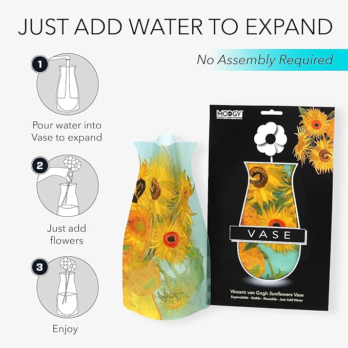 MODGY Expandable Flower Vase, Plastic Decorative Modern Foldable Printed Vases for Centerpieces for Wedding, Dining Table, Home Decor, Living Room, Bathroom, Office, Sunflowers, 4 Pack