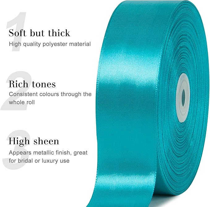 1-1/2 Inches 100 Yards Peacock Blue Satin Ribbon, Ribbon Roll for Flower Bouquets, Gift Wrapping, Wedding, Handmade Crafts