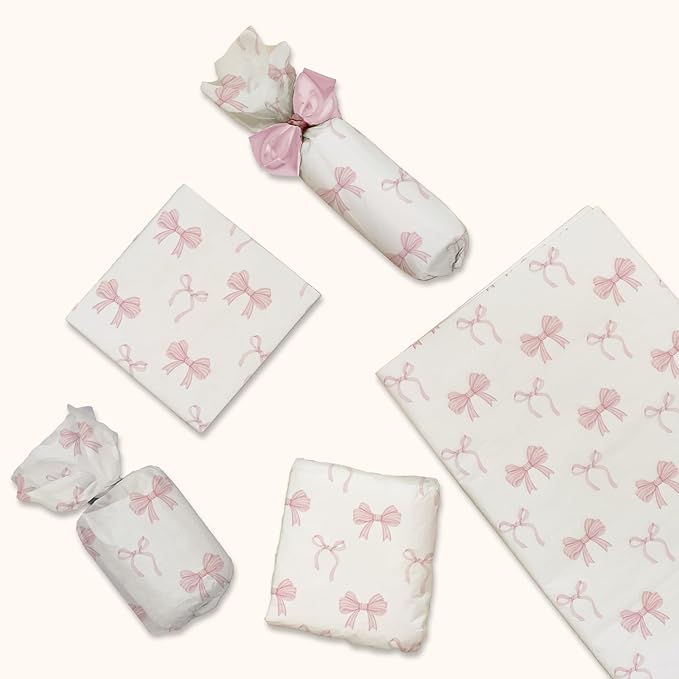 Pro Supply Global Pink Bows Printed Tissue Paper for Valentine's Day Gift Bags or Boxes and Wrapping - Bulk Decorative Art Tissue Paper for Packaging and Gifting | 24 Sheets 20" x 30"
