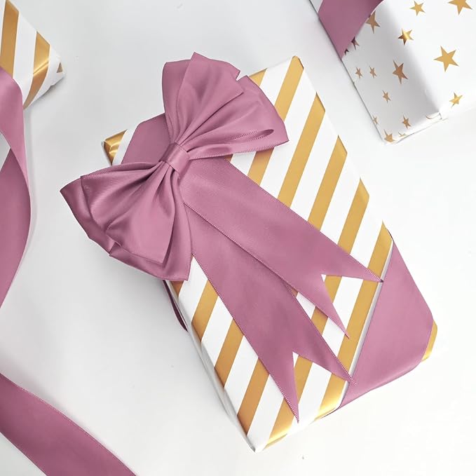Double Face Rose Mauve Satin Ribbon 1-1/2 inch X 50 Yards Polyester Rose Mauve Ribbon for Gift Wrapping Very Suitable for Weddings Party Hair Bow Invitation Decorations and More