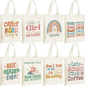 Sweetude 8 Pcs Christmas Book Lovers Club Gifts Bulk Canvas Tote Bags Bookish Librarian Reader Gift for Women Teacher Present(Retro)