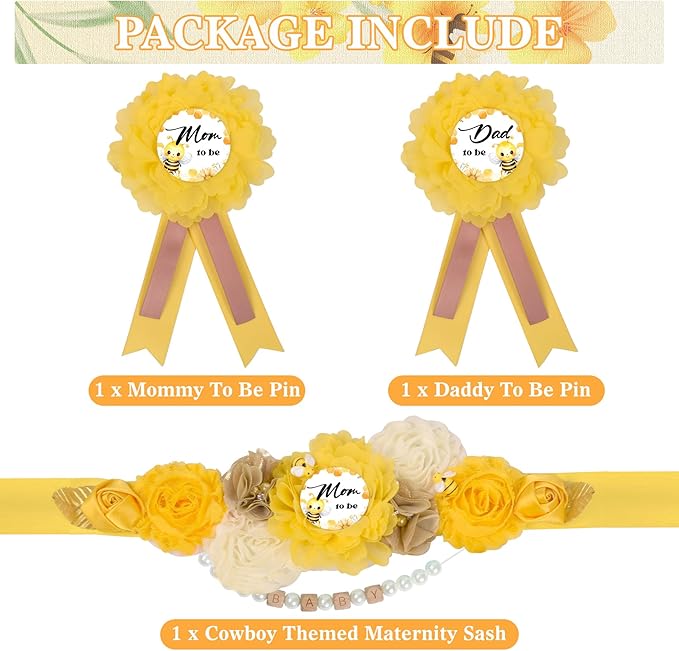 INSYOHO Bee Baby Shower Decorations - Adjustable Honey Bee Theme Maternity Belt with Beautiful Flowers Baby Shower Decorations, Gender Reveal Party Supplies for Mom to Be