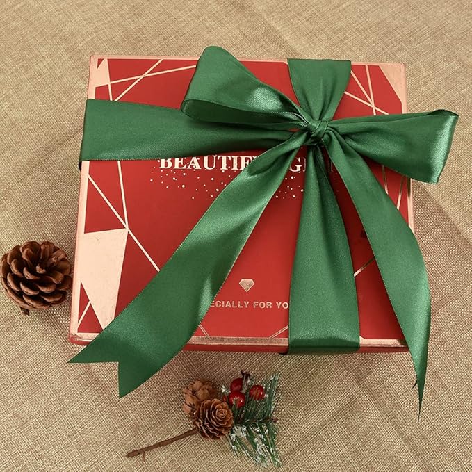 TONIFUL 1-1/2 Inch (40mm) x 100 Yards Dark Green Wide Satin Ribbon Solid Fabric Ribbon for Gift Wrapping Chair Sash Valentine's Day Wedding Birthday Party Decoration Hair Floral Craft Sewing Christmas