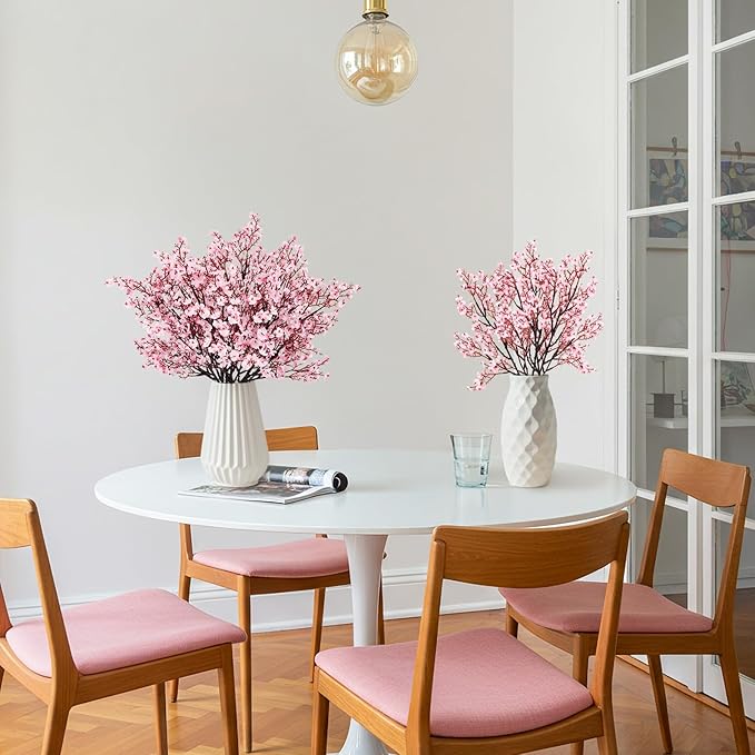 Babys Breath Artificial Flowers, 8 Bundles Cherry Blossom Pink Real Touch Fake Silk Flowers Bulk for Vase Home Office Wedding Spring Indoor Outdoor Centerpiece Table Party Decorations