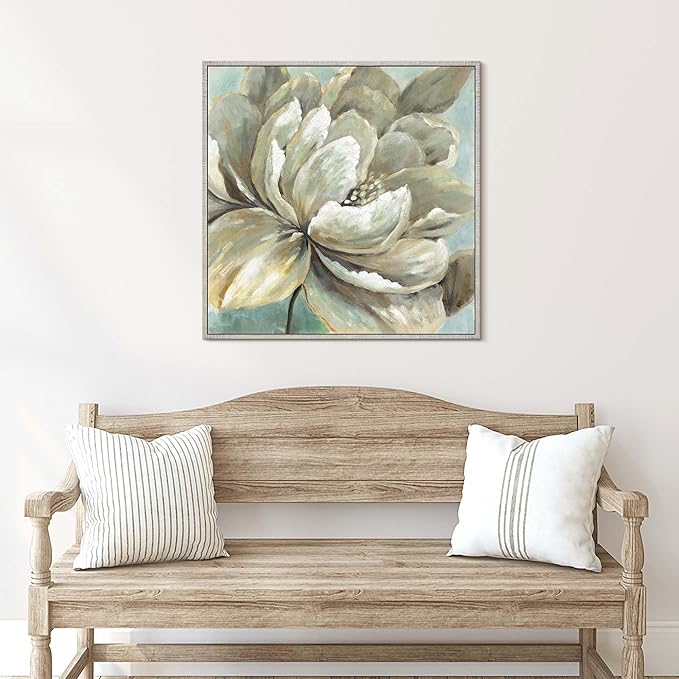 Framed Peony Canvas Wall Art - Abstract Floral Painting Vintage Botanical Picture Modern Traditional Flower Artwork Prints for Bedroom Living Room