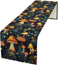 Mushrooms Forest Table Runner, Fairy Woodland Wildflower Herbs Plants Colorful Botanical Natural Farmhouse Table Runner for Kitchen Dining Table Decor, 13x60inch