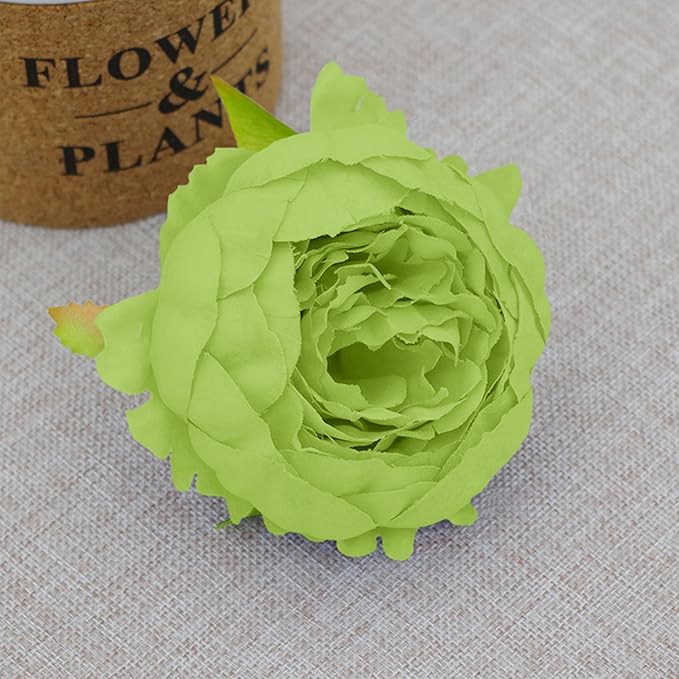 FagusHome 25 Pcs Silk Peony Artificial Flower Heads 4 inch Fake Peony Flowers Heads with Stems Artificial Peony Flower Heads in Bulk Wholesale for Wedding Home Decor (Light Green)