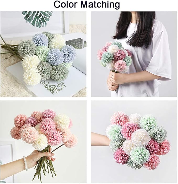 10Pcs Artificial Fake Flower Plants Silk Chrysanthemum Ball Hydrangea Arrangements Wedding Bouquets Decor Home Kitchen Garden Party Table Floral Centerpieces DIY(White)