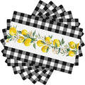 Lemon Linen Placemats Set of 6 Black White Buffalo Plaid Placemats for Indoor Outdoor Party Home Desktop Kitchen Dining Room Decor 12x18 Inch