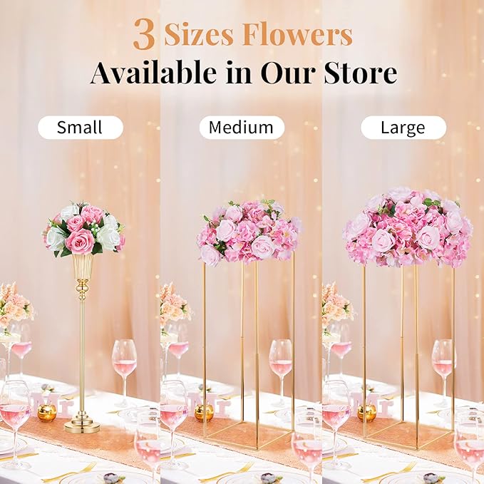 NUPTIO Flower Ball Arrangement Bouquet - 2 Pcs 14.2 inch Diameter Pink Fake Flowers Roses Balls for Centerpieces Tables - Artificial Rose Arrangements for Wedding Centerpiece Table Decorations