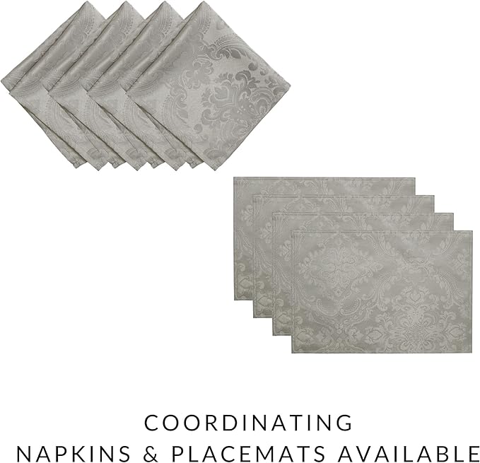 Elrene Home Fashions Caiden Elegance Damask Waterproof, Stain & Wrinkle Resistant Fabric Placemats (Set of 4), 13" x 19", Silver