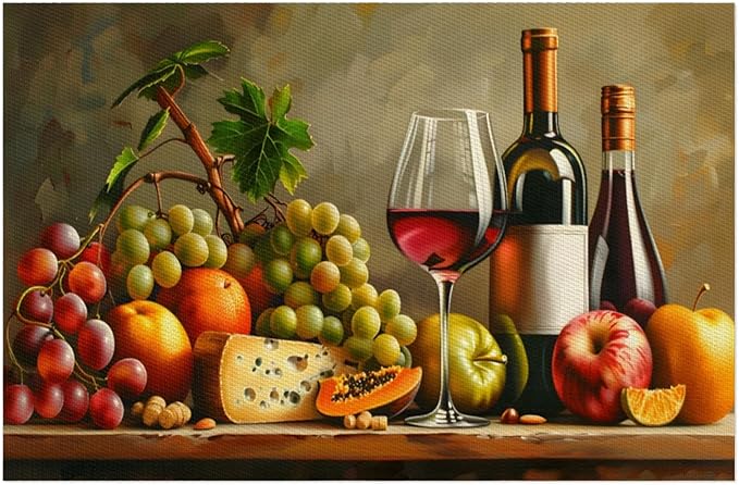 Grapes Fruit Wine PVC Placemats Set of 1 Wipeable Table Mats Washable Heat Resistant Non Slip Vinyl Dining Table Mat for Kithen Indoor Outdoor Patio Farmhouse Place Mats Decorative
