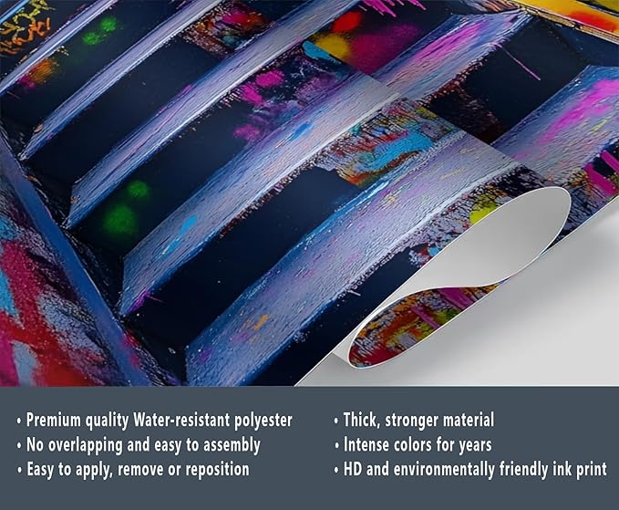 Graffiti Staircase Wall Mural, Urban Street Art 3D Wall Murals, Modern Hip-Hop Colorful Graffiti Steps Wallpaper Mural, for Living Room Bedroom Large Wallpaper Indoor Decor 78.7" W x55.1 H