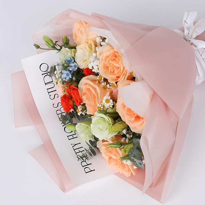 NESCCI 20 Sheet Flower Wrapping Paper - Waterproof Floral Bouquet Wrapping Paper, Florist Supplies Packaging Paper for Wedding Birthday Gift DIY (Lotus Pink)
