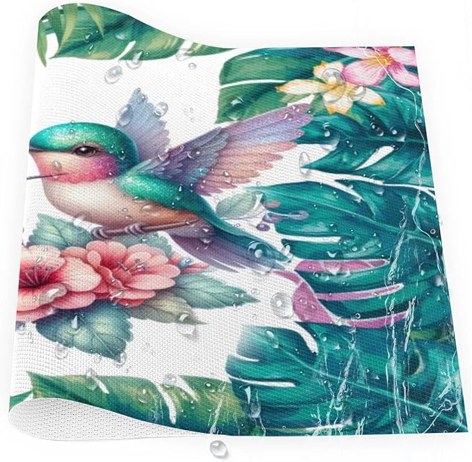 PVC Placemats Set of 1 Summer Palm Leaf Bird Wipeable Table Mats Washable Heat Resistant Non Slip Vinyl Dining Table Mat for Kithen Indoor Outdoor Patio Farmhouse Place Mats Decorative
