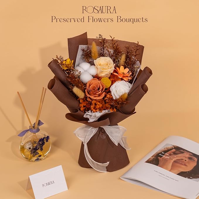 Rosaura Preserved Flowers Bouquets, Flowers for Delivery Prime, Forever Roses Bouquets Valentine's Day, Mother's Day, Christmas, Birthday Gifts (Brown)