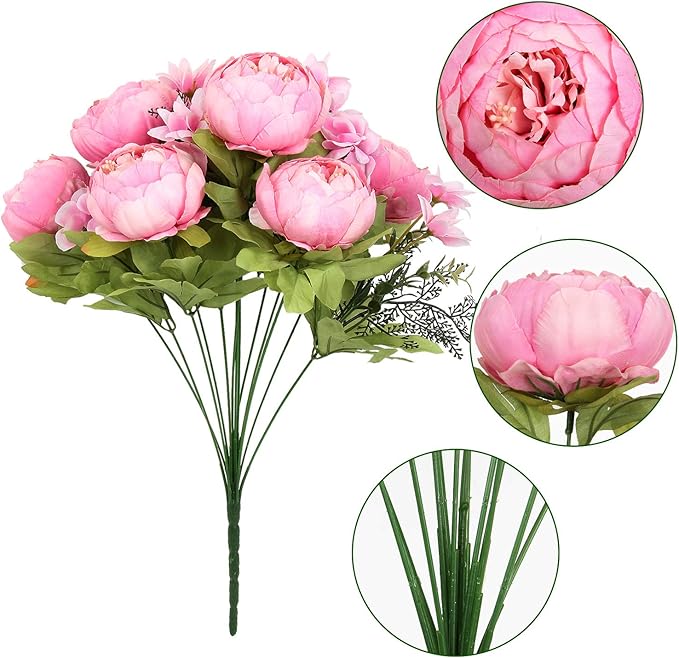 Flojery Silk Peony Bouquet Vintage Artificial Peonies Flower for Home Wedding Party Decor (1pcs, New Spring Rose Pink)