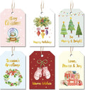 96 Pcs Christmas Gift Tags, Watercolor Christmas Hanging Tags Label Gold Foil with Hemp Rope Xmas Present Tag for DIY Xmas Holiday Present Wrapping Decorations, 6 Styles