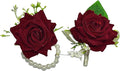 Red Boutonniere and Corsage Set - 2Pcs Groom Boutonniere & Wrist Corsage Bracelets for Wedding, Prom and Anniversary,Formal Dinner Party,Ring Bearer & Niece Accessories