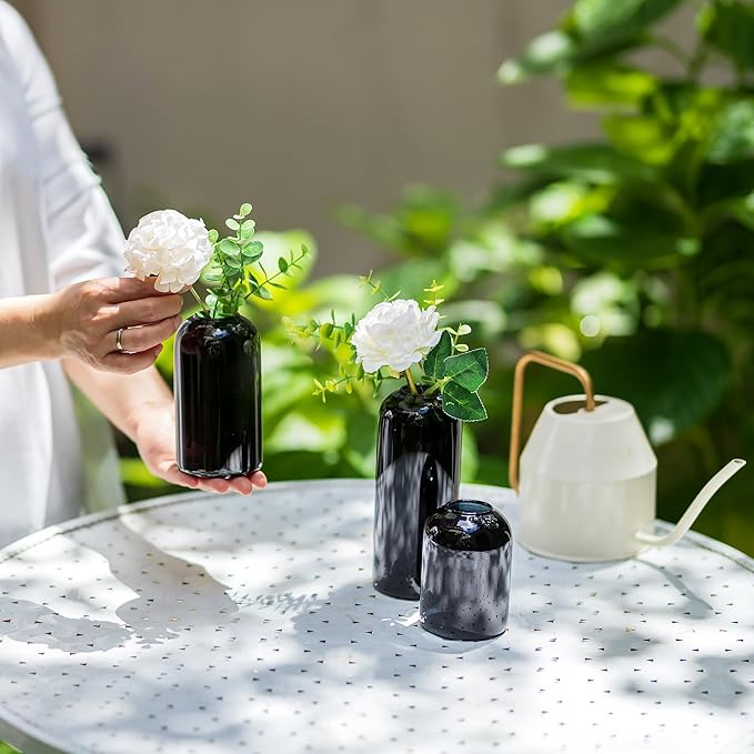 Glasseam Black Vases Set of 12, Unique Glass Vases for Decor, Cute Small Bud Vases in Bulk, Aesthetic Modern Vase for Flowers, Minimalist Single Flower Decorative Vases for Living Room Decorations