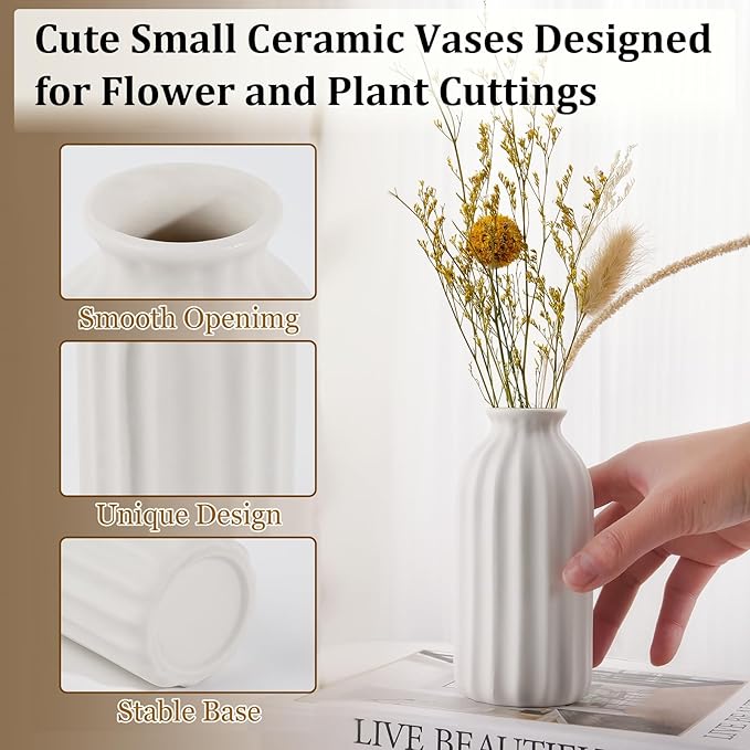 Ceramic Bud Vases, Set of 12 White Vases for Centerpieces Small Vase for Flowers Mini Ceramic Vases for Pampas Grass VAse Bulk for Wedding Table Centerpieces Decoration Boho Home Decor DIY Gift