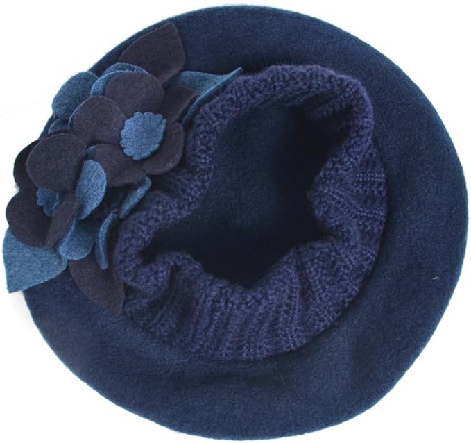 VECRY Lady French Beret 100% Wool Beret Floral Dress Beanie Winter Hat