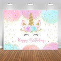 Mocsicka Unicorn Birthday Decorations Unicorn Backdrop for Girls Birthday Party 7x5ft Pastel Rainbow Unicorn Glitter Stars Dots Happy Birthday Banner Photo Booth Props