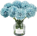 Tinsow 12 Pcs Artificial Flowers Faux Ball Chrysanthemum Bouquet Silk Light Blue Flowers Bridal Wedding Bouquet for Home Easter Party Wedding Decoration (Light Blue, 12)