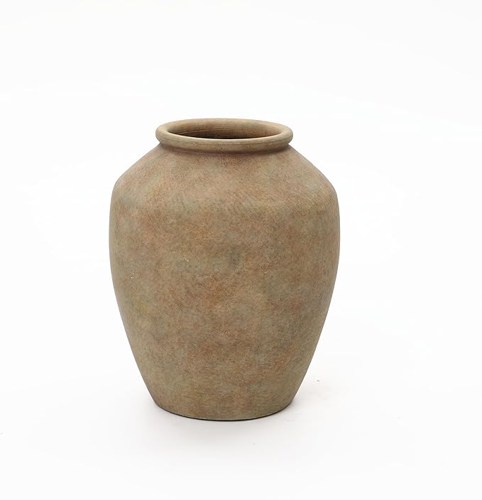 LuxenHome Rustic Flower Vase, 12.4" Tall Terracotta Vases with Earthy Brown Tones, Vintage Pottery for Dining Table Decor, Boho Ceramic Vase for Shelf Living Room Decor, Home Décor Accents