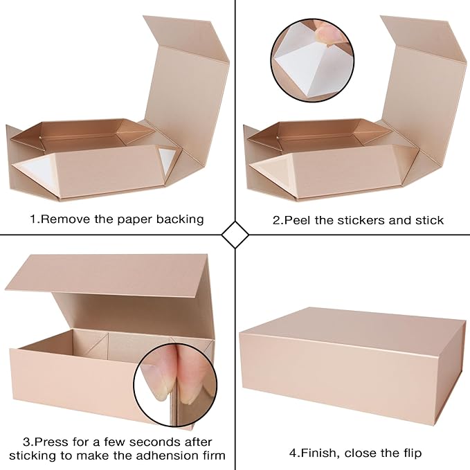 Aimyoo Gold Collapsible Gift Box with Magnetic Closure Lids 13.8x9x4.3 in, Bridesmaid Groomsmen Proposal Box, Large Rectangle Box for Present Graduation Storage 3 Pack