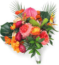 Rinlong 14.5" Wide Tropical Wedding Bouquets for Bride Orange Hot Pink Bridal Bouquet for Wedding Artificial Flowers Bouquets Beach Wedd
