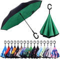 Inverted Umbrella, 49 Inch Double-Layer Vented Reverse Umbrella, Windproof Waterproof UV Protection, Lightweight C-Handle, Fiberglass Ribs, Steel Shaft, Travel/Commute/Car Use, With Sleeve