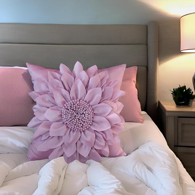Bella's Giftshop 3D Sunflower Decorative Throw Pillow Covers for Bed Sofa Couch Car, Accent Floral Taffeta Cushion Cover, Handmade Pillow Cases Living Room Decor, 17x17 Inch-Purple/Lavender