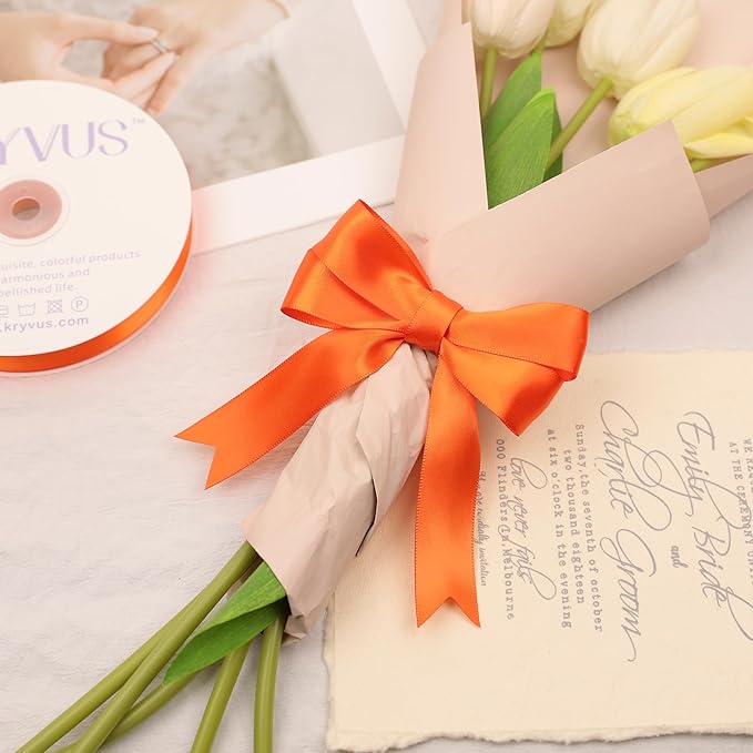 Orange Satin Ribbon, Double Faced 1 Inch X 50 Yards Orange Ribbon, Premium Satin Ribbons for Gift Wrapping, Crafts, Hair Bow Making, Sewing, Flower Bouquet, Wedding Party Decor