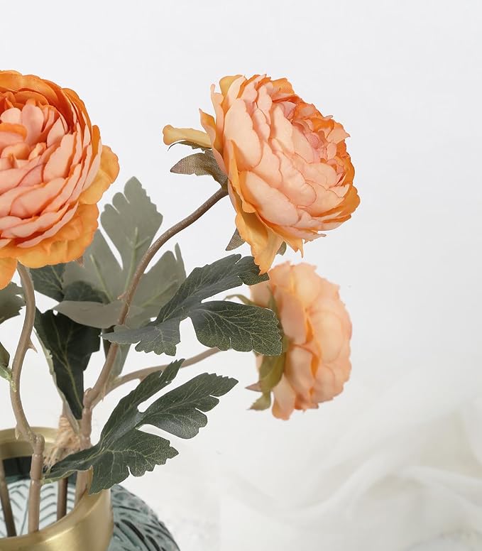 IPOPU 10pcs Orange Peonies Artificial Flowers Real Touch Silk Peonies with Stems Real Look Fake Peony for Home Table Decorations Wedding Faux Flowers Arrangements