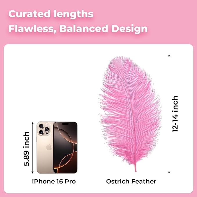 Piokio 20 pcs Natural Pink Ostrich Feather Plumes 12-14 inch(30-35 cm) Bulk for Wedding Party Centerpieces and DIY Clothes Decoration, Gatsby Decorations