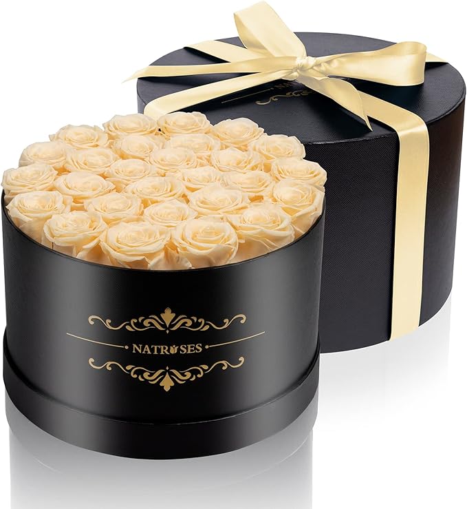 NATROSES 27 Piece Forever Preserved Roses in a Box, Preserved Flowers for Delivery Birthday, for Mom, Buttermilk