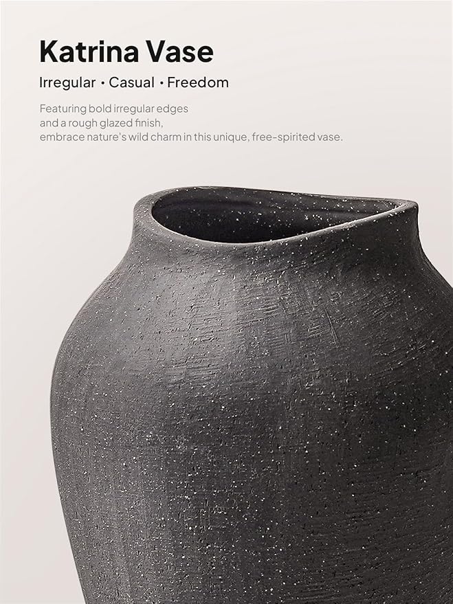 Black Ceramic Vase - Large 13.6 Inch Tall Floor Vase for Centerpieces, Farmhouse Rustic Minimalist Home Decor for Living Room, Enterway, Wedding (Sandstone Black)