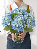 Blue Faux Hydrangea Flowers for Decoration,4Pcs 20" Real Touch Lifelike Faux Flowers, Full Fake Artificial Hydrangeas with Stems for Bouquet Table Centerpieces Spring Home Decoration