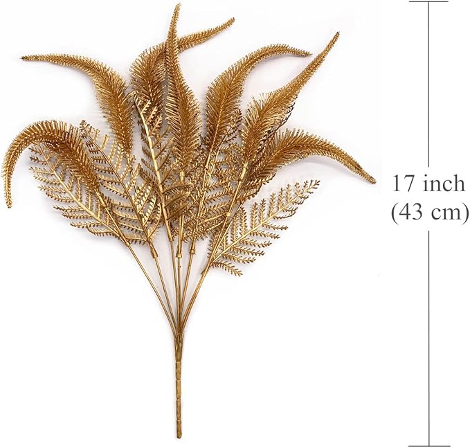 CATTREE Christmas Artificial Plants, Plastic Golden Grass Faux Shrubs Fake Leaves Simulation Setaria Bushes for Home Indoor Outdoor Wedding Hall Table Planter Filler DIY Cut Decorations - Gold 3 Pack