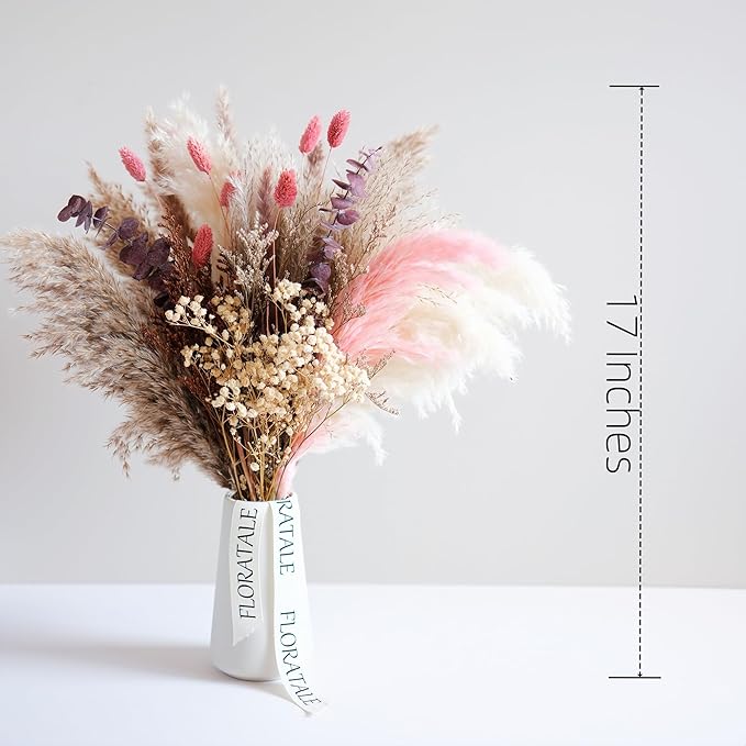 Warm Sunset Dried Flower Bouquet (No Vase) | 17'' Mini Floral Arrangement with Pampas, Baby's Breath, Eucalyptus & More Natural Dried Flowers – Home Wedding Decor Centerpiece