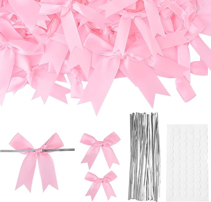 Oubest Pink Bows for Gift Wrapping, 60 PCS 1.57", 2.5" & 3.5" Satin Ribbon Gift Wrap Bows with Twist Tie for Christmas,Birthdays,Baby Shower,Weddings,Crafts,Holiday Presents,Party Decorations, Pink