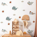 Whale Wall Decals – 36 Decals, Ocean Theme Nursery Wall Stickers for Kids Room, Removable & Reusable Sea Animal Decor for Walls, Furniture, Doors, Glass (12 Sheets)