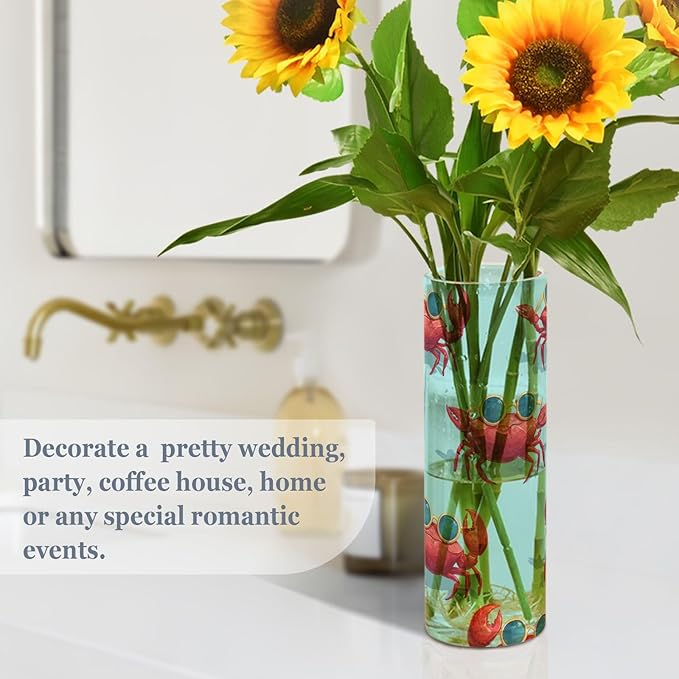Flower Vase Clear Plastic Cylinder Vases Decor for Centerpieces Home Storage Office Weddings Red Sunglasses Crabs 11.8 x 3.9 in